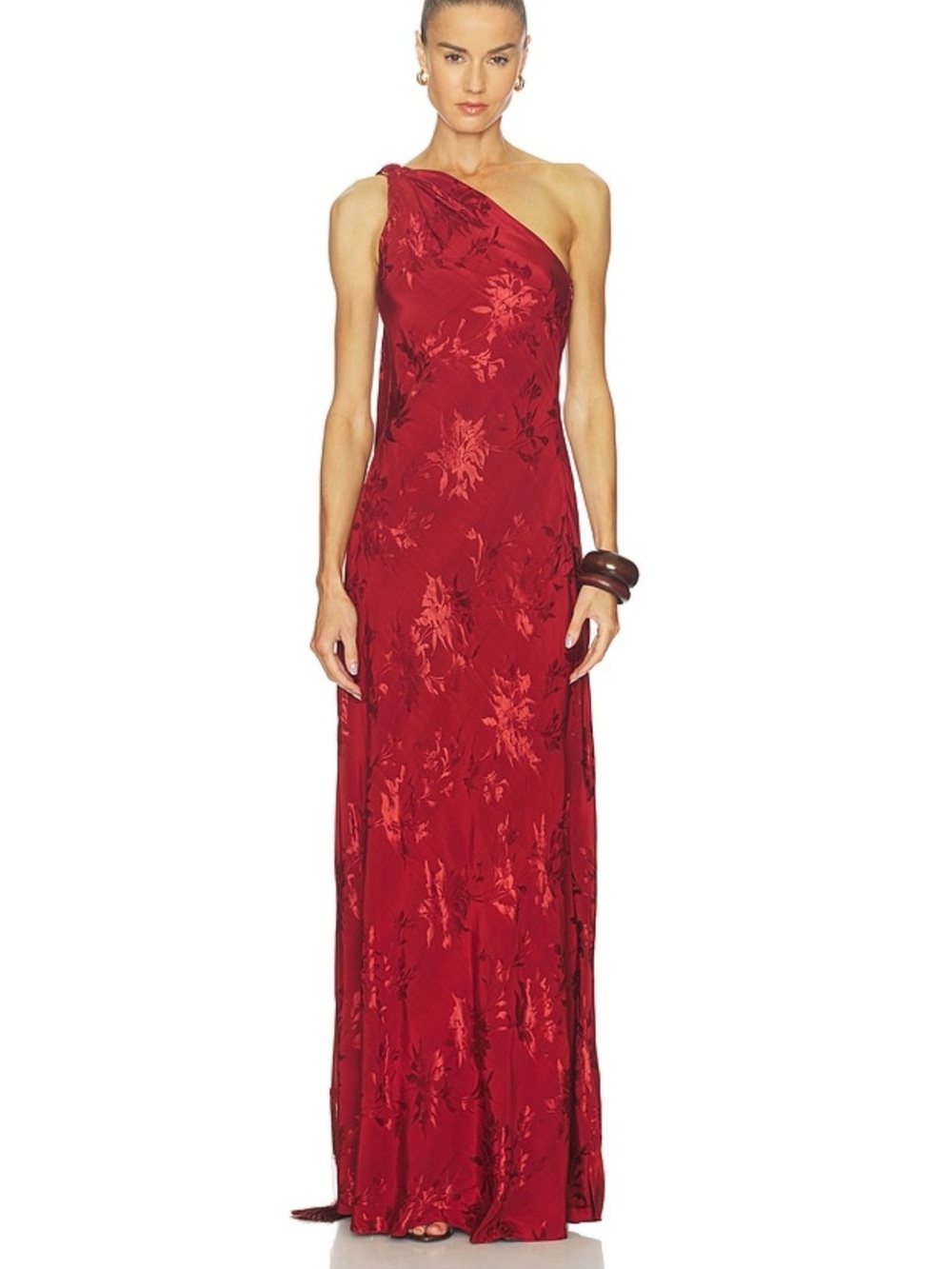 HEMANT & NANDITA One-Shoulder Terracotta Floral Maxi Dress